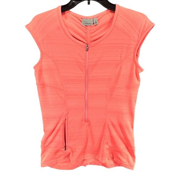 Athleta Tops - Athleta Pacifica Tank Top Womens M Coral Half Zip Ruched Stretch Beach UPF50+